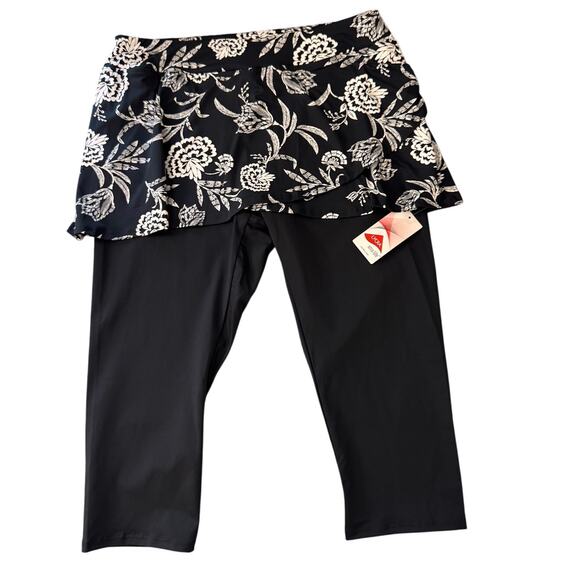 New LANDS' END Women's Black White High Waisted Modest Swim Leggings Size L - Picture 3 of 6